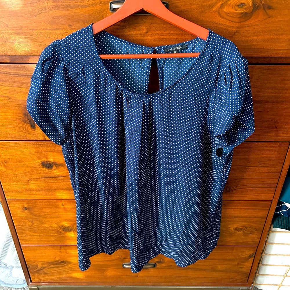Papermoon plus 2x short sleeve blouse navy polka dot